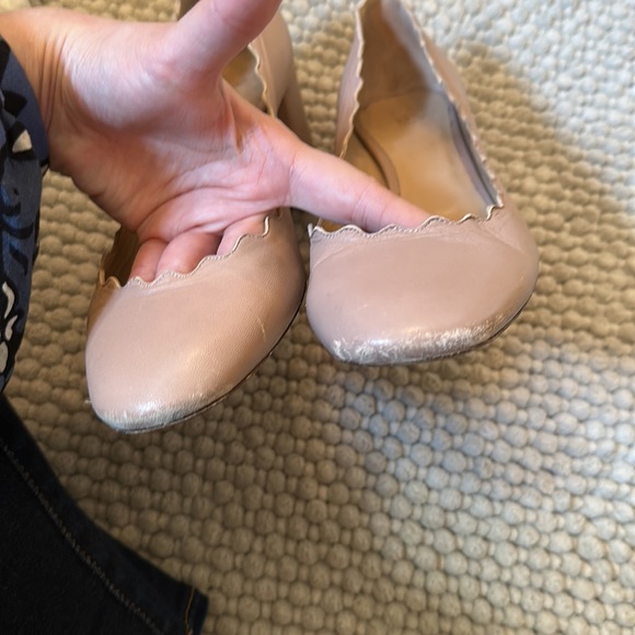 Chloe Lauren Scallopen Leather Nude block heel pumps - Picture 4 of 6